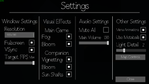 General settings in-game.