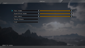 In-game audio options menu