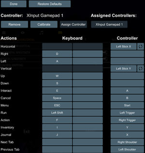 Keyboard and controller bindings