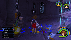 Illustration of a blue checkerboard issue seen in Kingdom Hearts 1 using a 30 or 40-series NVIDIA GPU.