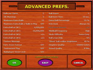 Advanced preferences screen.