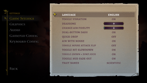 In-game general settings menu