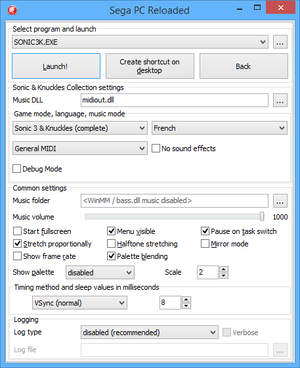 General settings of Sega PC Reloaded launcher.