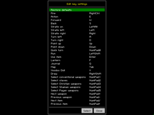Key configuration menu.