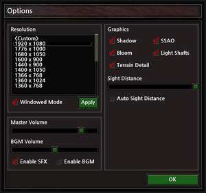 In-game option menu