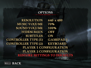 Options menu, as accessed from main menu[Note 2]