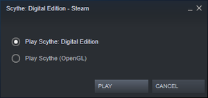 Steam launch menu on Windows. The default option is Direct3D.