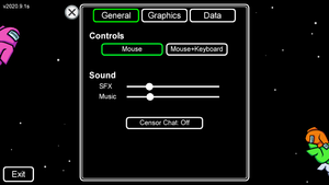 General settings including sound and controls
