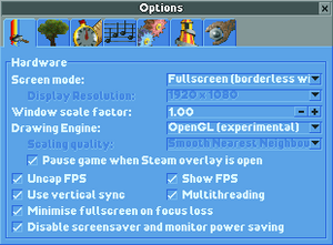 Main display settings menu