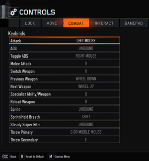 Combat Controls settings.