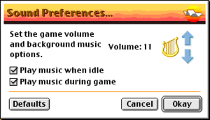 In-game sound settings (Classic Mac OS).