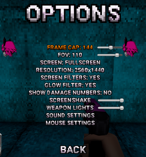 Main settings screen