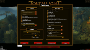 Torchlight II video settings menu.