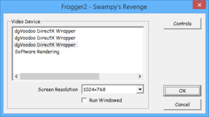 Video Options. Access by launching "Frogger2.exe -c".
