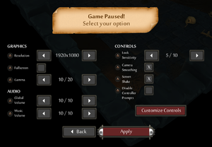 General settings from pause menu.