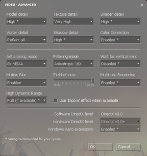 In-game advanced video settings.
