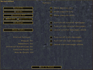 General options menu (same in Classic and Enhanced Editions)