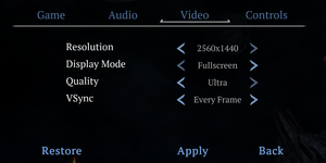 In-game video settings