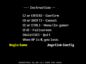 General settings. Joystick config and game start are invisible if no controller is detected.