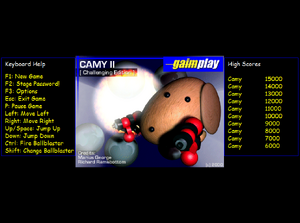 Camy 2 Challenging Edition main menu showing controls