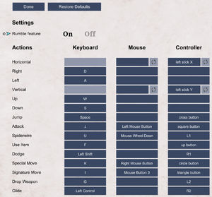 Input settings (DualShock 4)