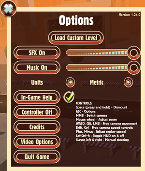In-game options menu (with controller support disabled).