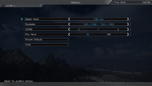 In-game graphics options menu