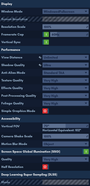 In-game graphics settings as of Alpha 5.