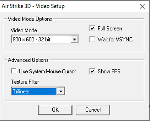 Settings from video setup.