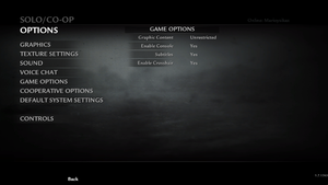 In-game general settings (single-player).