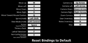 In-game key bindings.