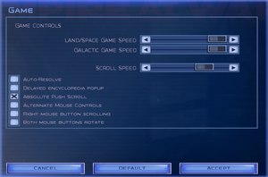 In-game general settings (Empire at War/Forces of Corruption).