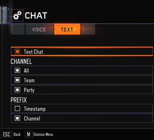 Text Chat settings.