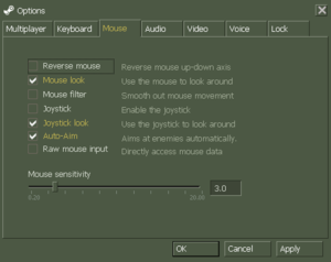 In-game mouse/joystick settings.