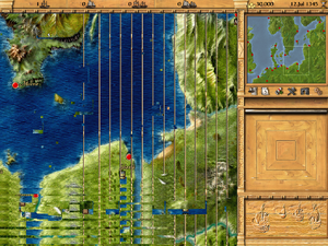 Example of a DirectDraw issue in Patrician 3 - the game fails to refresh the map properly if the player enters and exits the main menu.