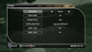 In-game system settings.