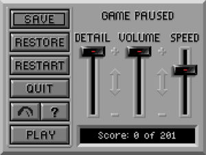 In-game options menu (1991 VGA remake)