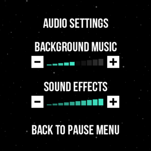 Audio settings accessed through pause menu.