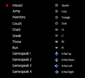Gamepad bindings (DualShock 4 layout)