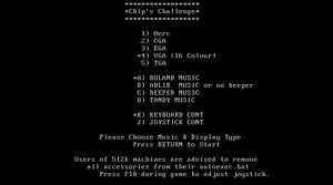 Startup settings of DOS version