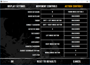 External action commands key map settings.