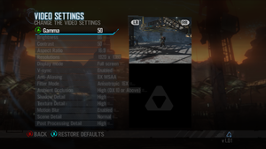 In-game video settings.