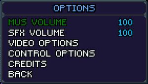 Main option menu and audio settings