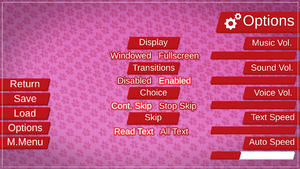 General options menu. The voice volume slider is non-functional.