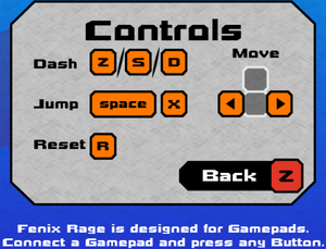 Keyboard controls that are shown only when all controllers are unplugged. Plugging in controller and pressing any button switches to it within this menu.