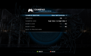 In-game gamepad settings.