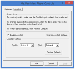 In-game joystick settings (for Ms. Pac-Man).
