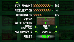 In-game video settings (pause menu). The Pixelization option becomes available in the video settings only from the pause menu.