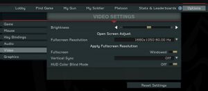 Video settings menu.