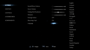 In-game Audio and localization settings.
